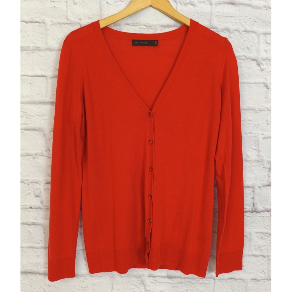 The Limited Womens Merino Wool Blend Orange Jewel Button Cardigan SZ LPreppy